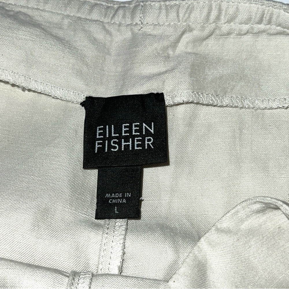 Eileen Fisher Ivory Linen Silk Woman Cropped Pants Size Large Side Zip Wide Leg - Picture 12 of 14